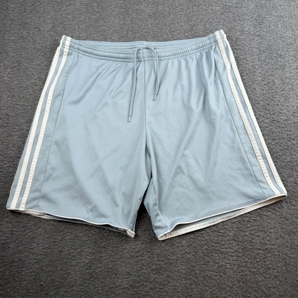 Adidas Soccer Shorts Men's Size Medium Light Blue Climalite 3-Stripe Athletic